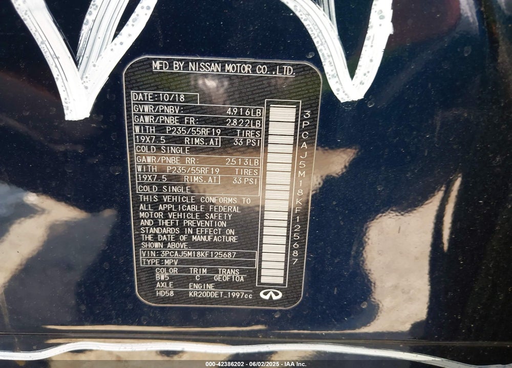 2019 INFINITI QX50 VIN: 3PCAJ5M18KF125687