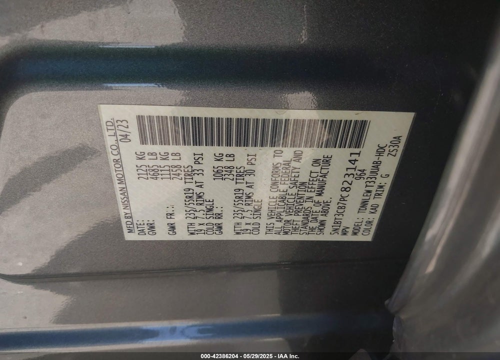2023 NISSAN ROGUE SL INTELLIGENT AWD VIN: 5N1BT3CB7PC823141