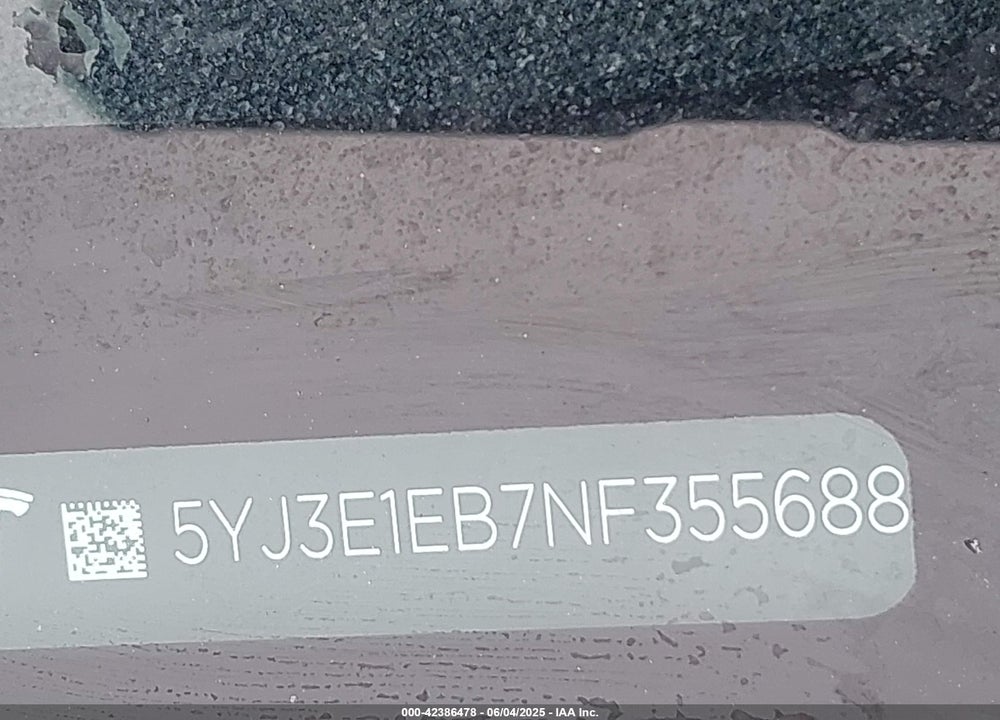 2022 TESLA MODEL 3 VIN: 5YJ3E1EB7NF355688