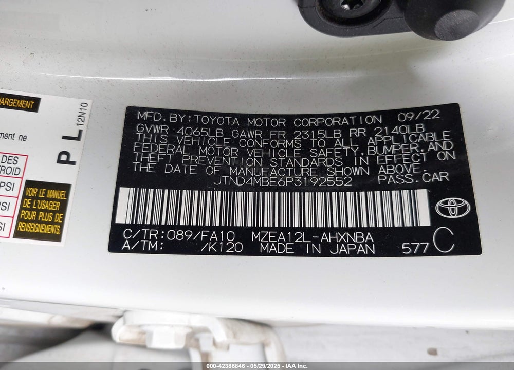 2023 TOYOTA COROLLA SE VIN: JTND4MBE6P3192552