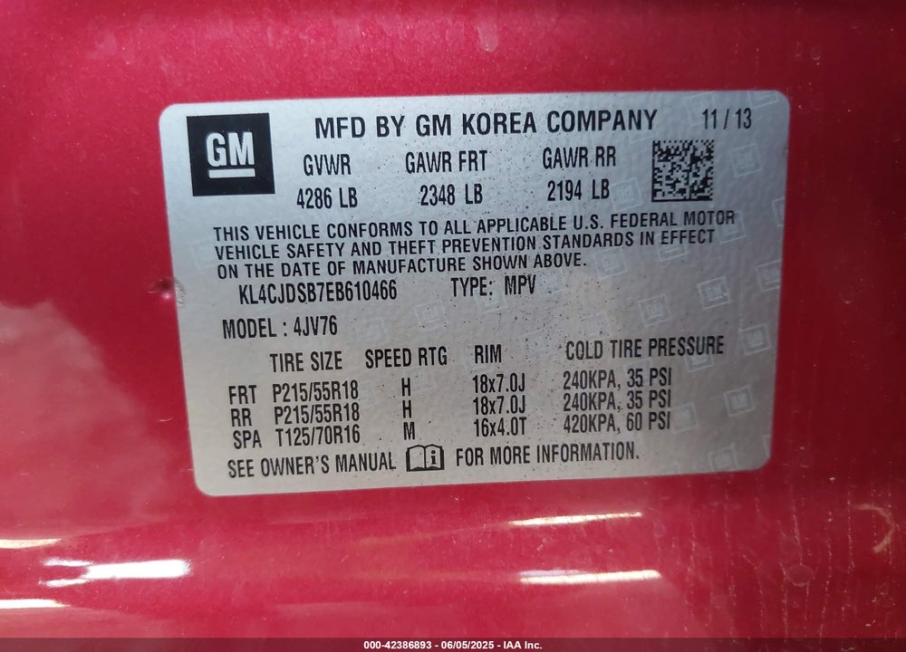 2014 BUICK ENCORE VIN: KL4CJDSB7EB610466