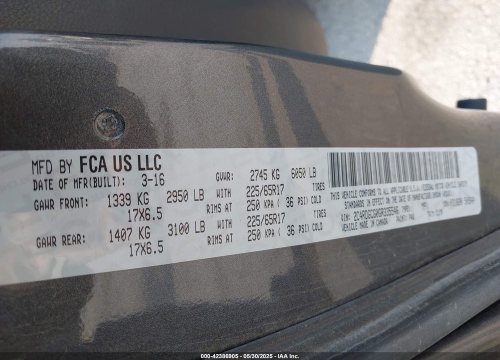 2016 DODGE GRAND CARAVAN SXT VIN: 2C4RDGCG0GR335546
