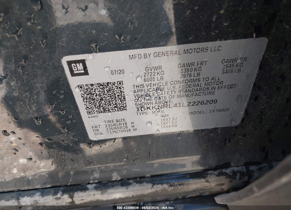 2020 GMC ACADIA VIN: 1GKKNRL41LZ226209