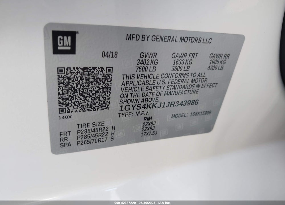 2018 CADILLAC ESCALADE ESV PLATINUM VIN: 1GYS4KKJ1JR343986