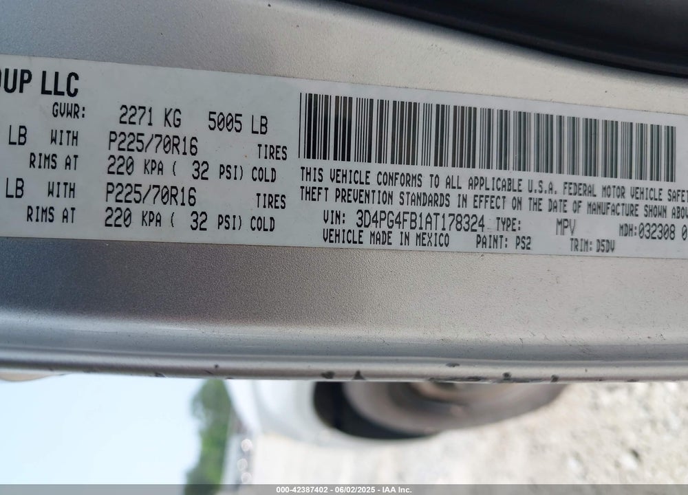 2010 DODGE JOURNEY VIN: 3D4PG4FB1AT178324
