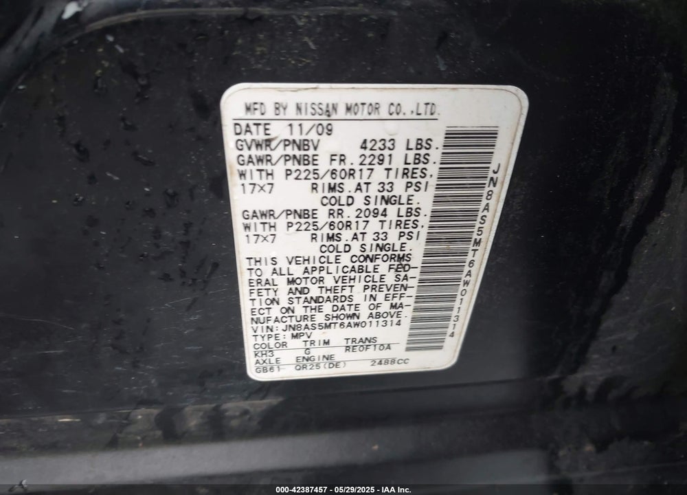2010 NISSAN ROGUE VIN: JN8AS5MT6AW011314