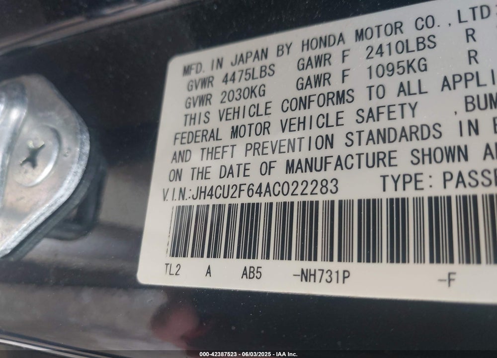 2010 ACURA TSX 2.4 VIN: JH4CU2F64AC022283