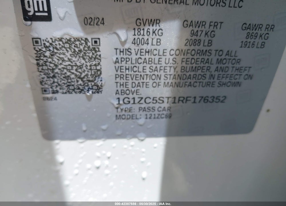 2024 CHEVROLET MALIBU VIN: 1G1ZC5ST1RF176352