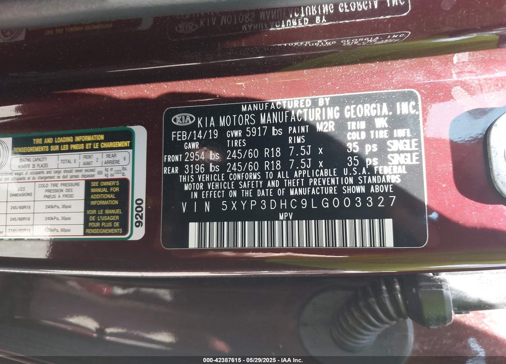 2020 KIA TELLURIDE VIN: 5XYP3DHC9LG003327