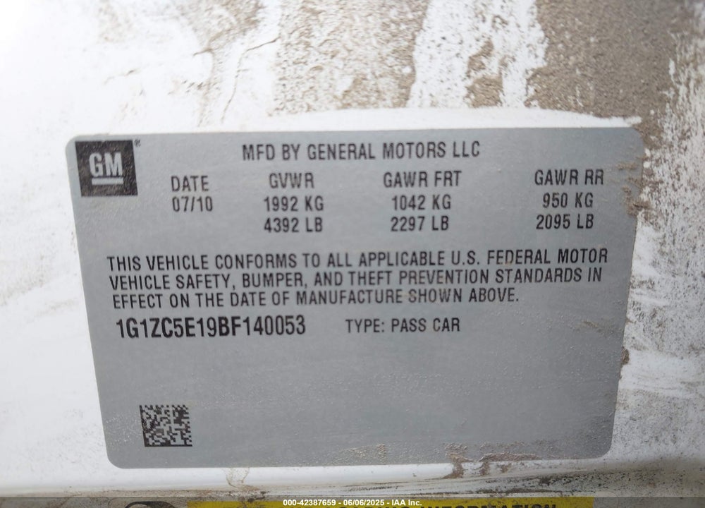 2011 CHEVROLET MALIBU VIN: 1G1ZC5E19BF140053