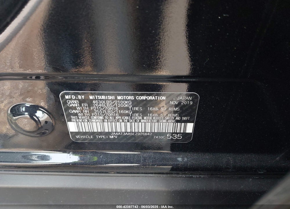 2020 MITSUBISHI ECLIPSE VIN: JA4AT3AA5LZ026642