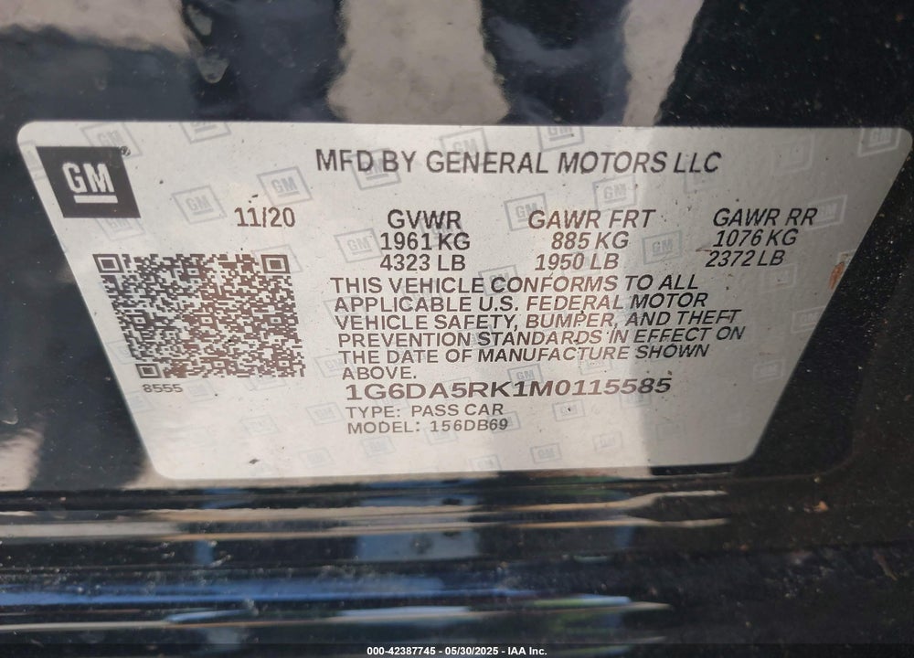 2021 CADILLAC CT4 VIN: 1G6DA5RK1M0115585