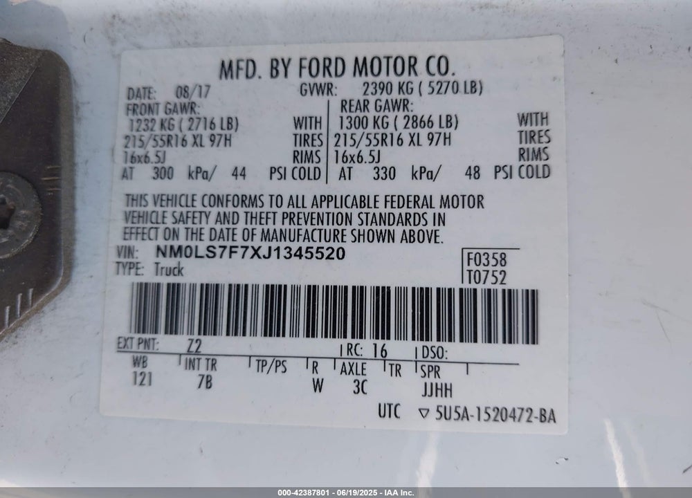 2018 FORD TRANSIT CONNECT XLT VIN: NM0LS7F7XJ1345520