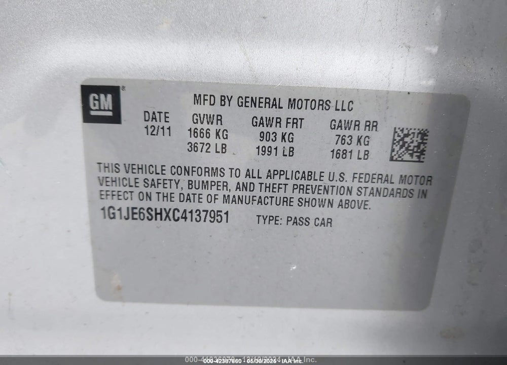 2012 CHEVROLET SONIC VIN: 1G1JE6SHXC4137951