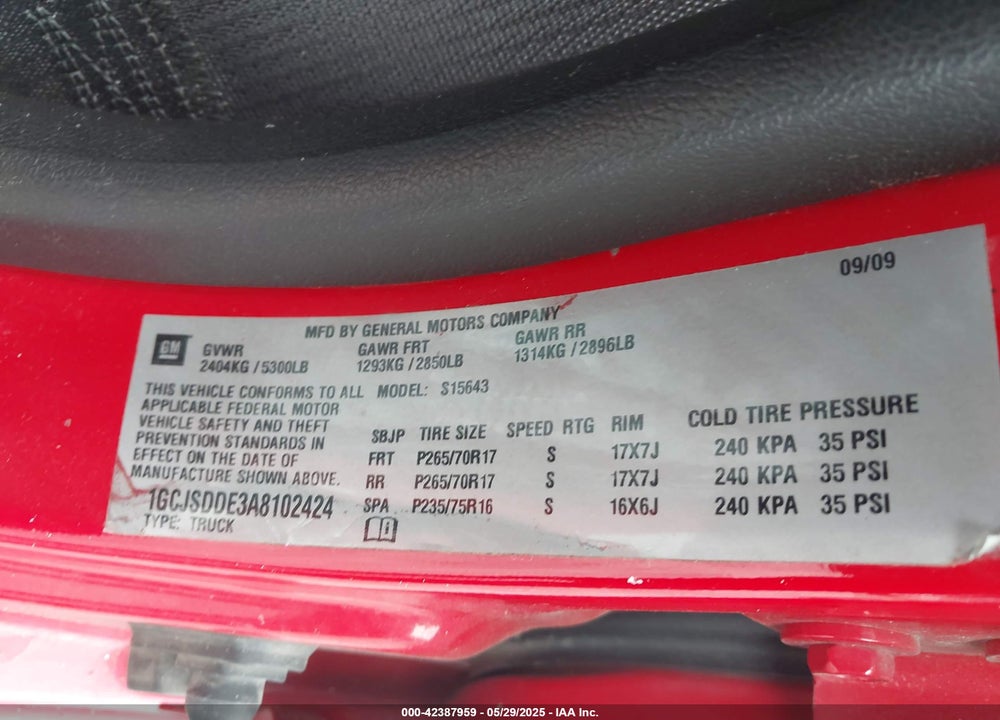2010 CHEVROLET COLORADO VIN: 1GCJSDDE3A8102424