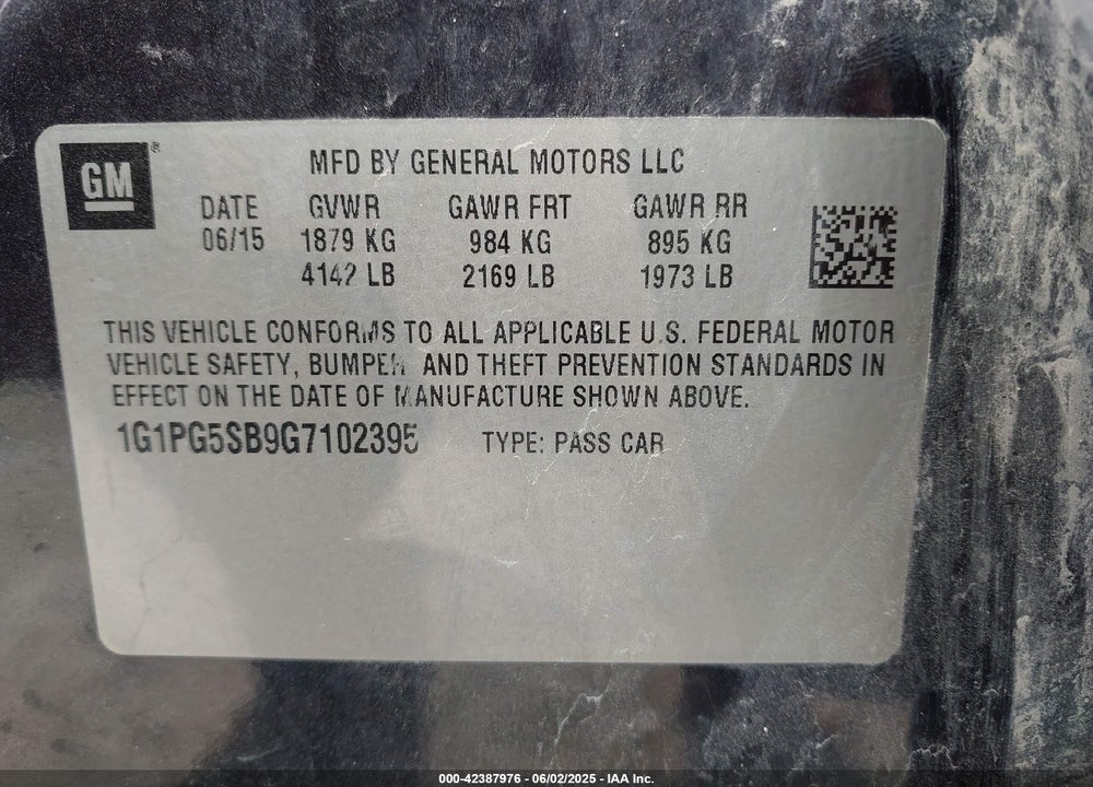 2016 CHEVROLET CRUZE LIMITED VIN: 1G1PG5SB9G7102395