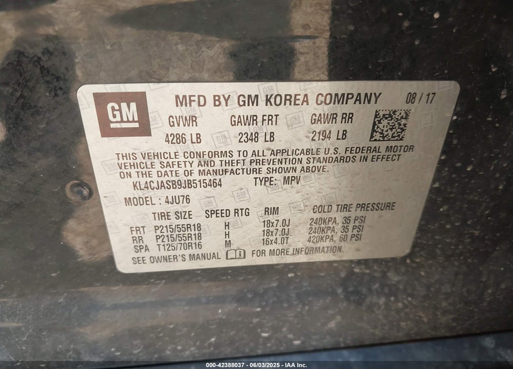 2018 BUICK ENCORE VIN: KL4CJASB9JB515464