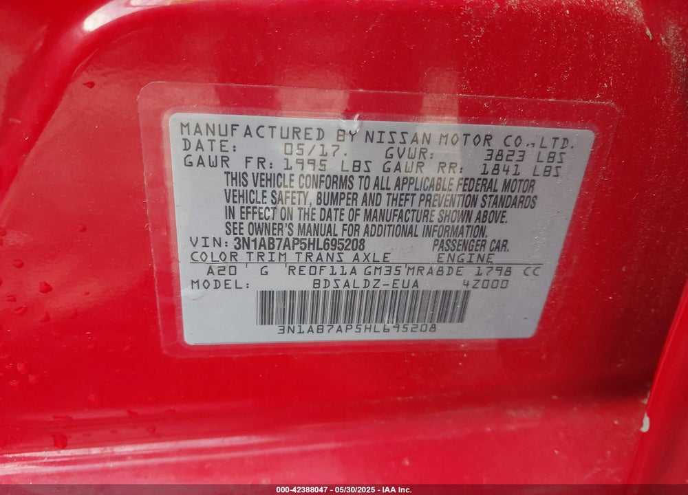 2017 NISSAN SENTRA VIN: 3N1AB7AP5HL695208
