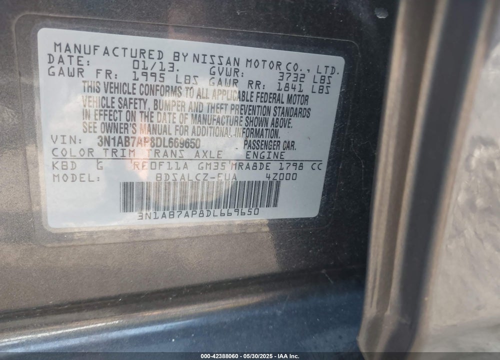 2013 NISSAN SENTRA VIN: 3N1AB7AP8DL669650