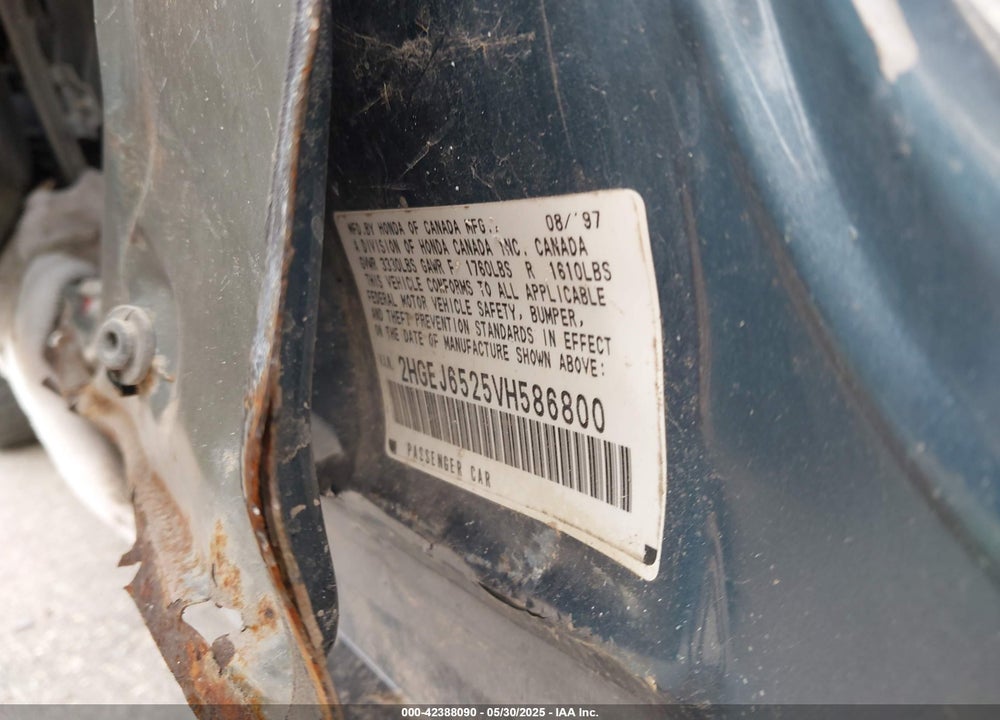 1997 HONDA CIVIC DX VIN: 2HGEJ6525VH586800