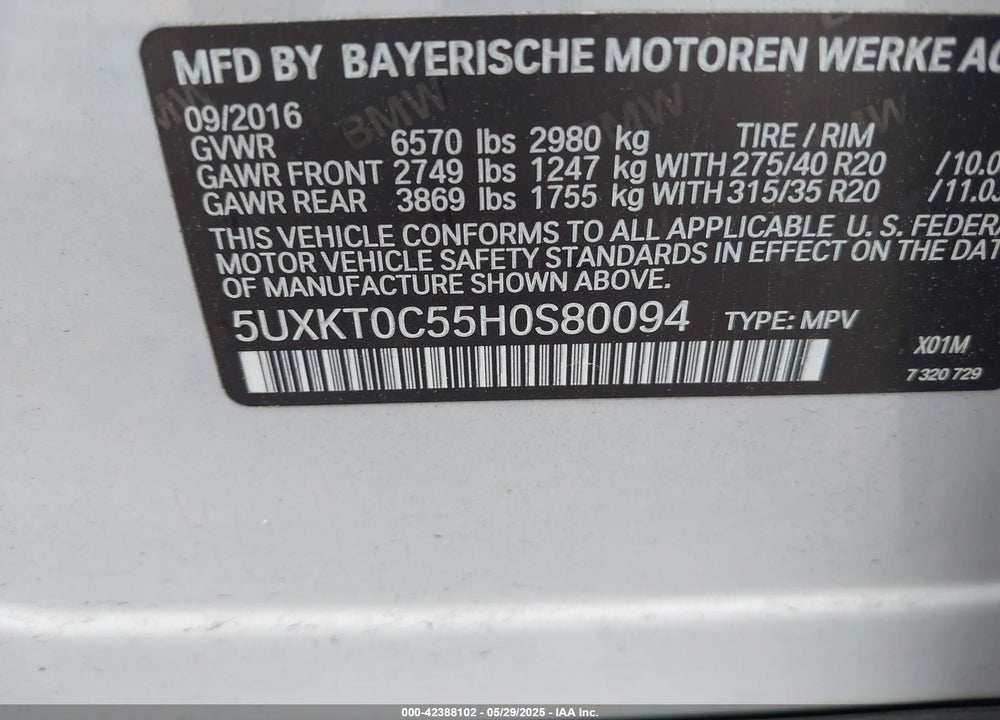 2017 BMW X5 EDRIVE XDRIVE40E IPERFORMANCE VIN: 5UXKT0C55H0S80094