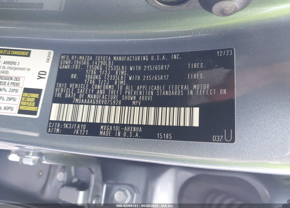 2024 TOYOTA COROLLA CROSS VIN: 7MUAAAAG9RV075928