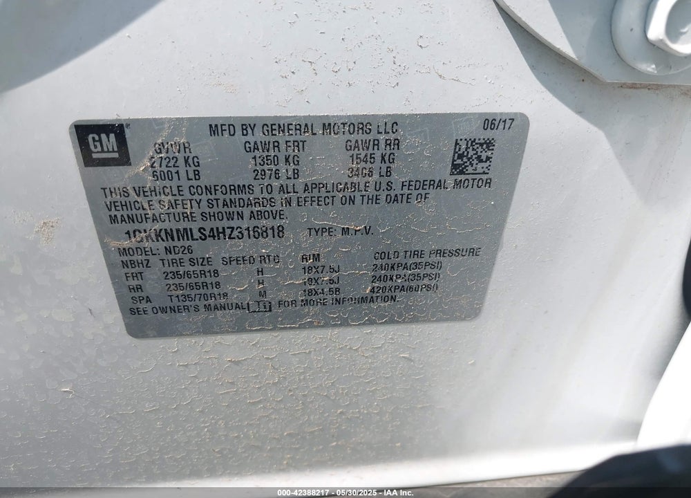 2017 GMC ACADIA SLT-1 VIN: 1GKKNMLS4HZ316818