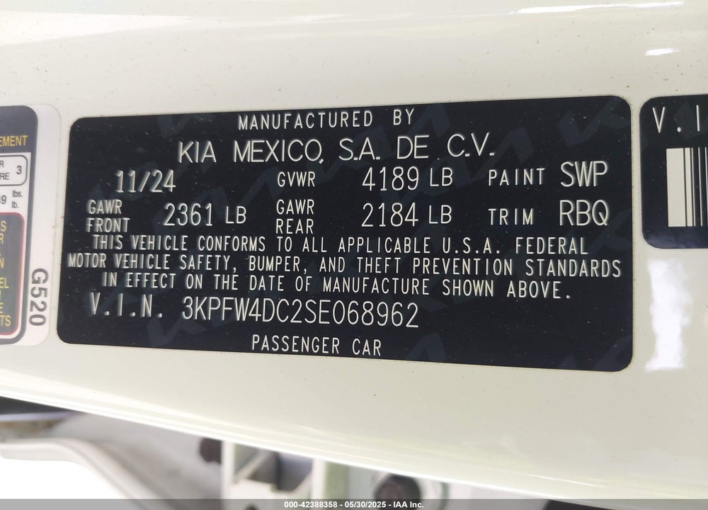 2025 KIA K4 VIN: 3KPFW4DC2SE068962