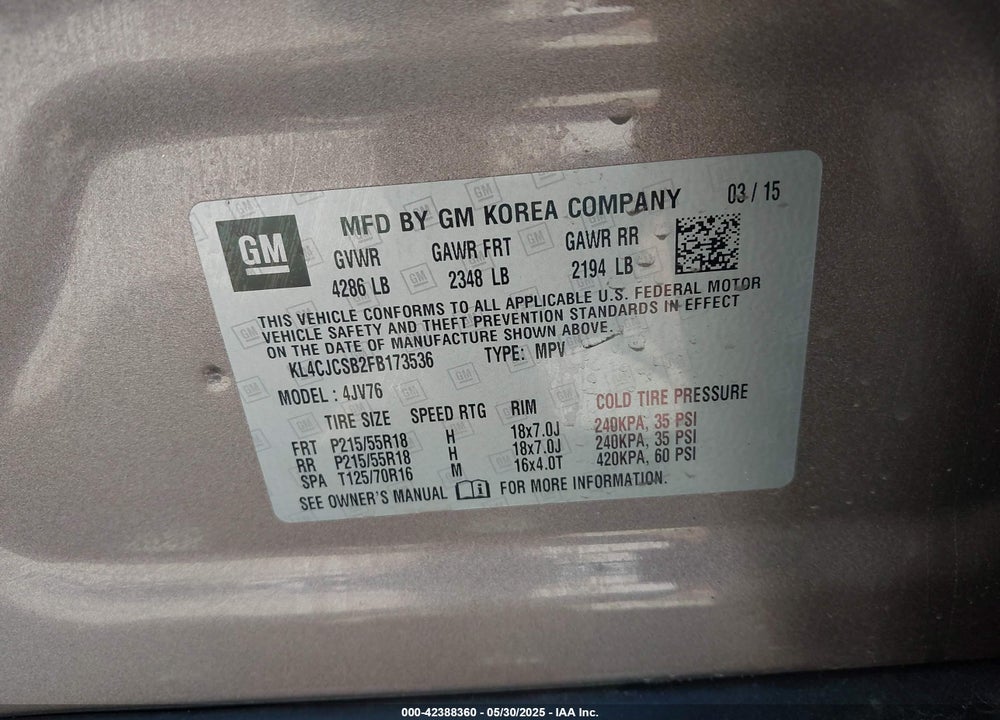 2015 BUICK ENCORE LEATHER VIN: KL4CJCSB2FB173536