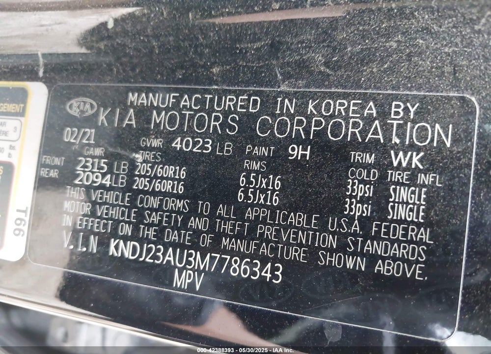 2021 KIA SOUL VIN: KNDJ23AU3M7786343