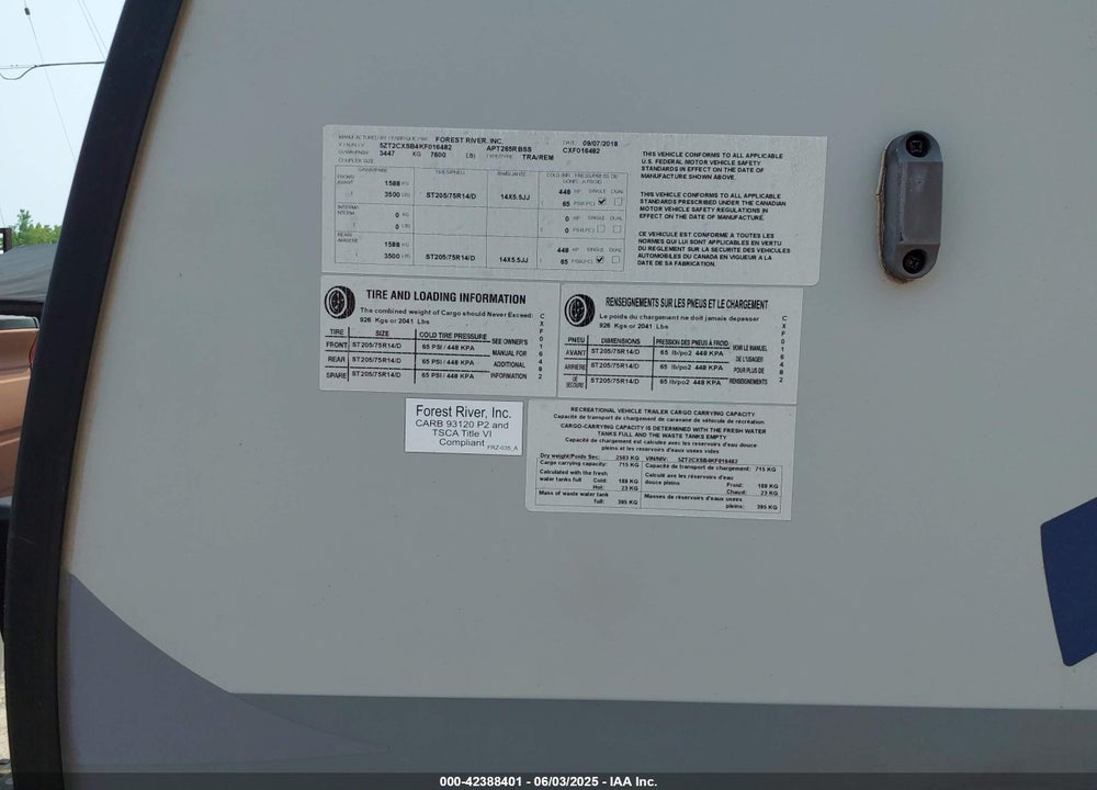 2019 COACHMEN OTHER VIN: 5ZT2CXSB4KF016482