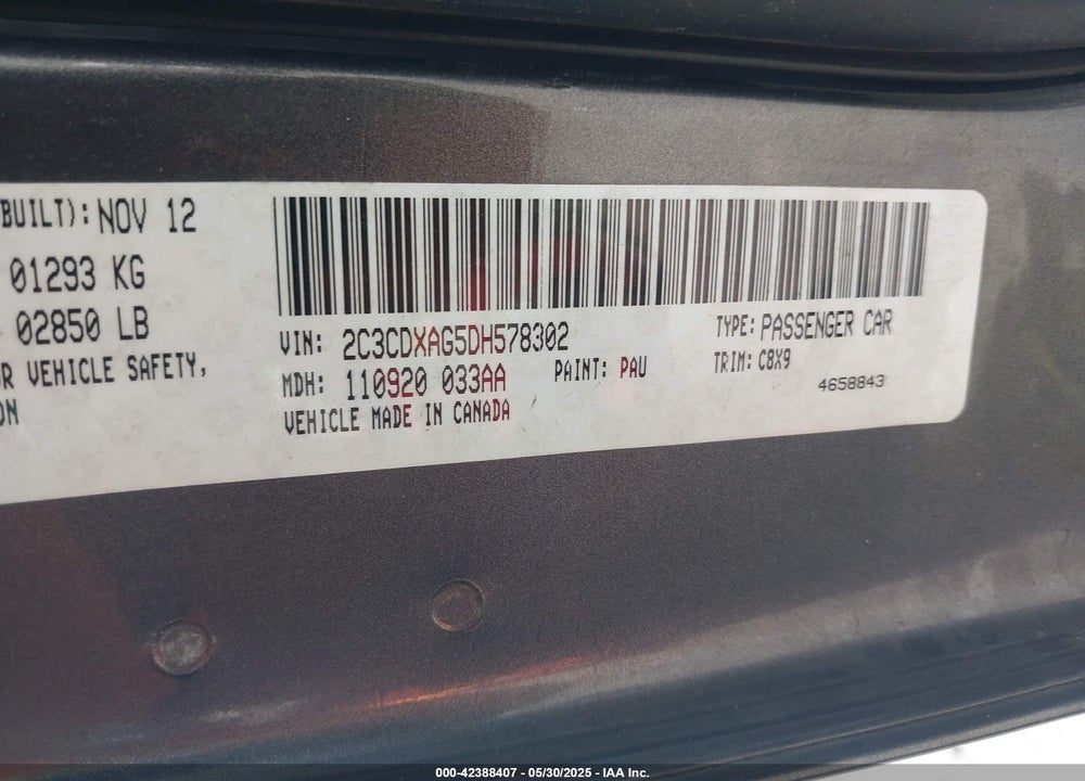 2013 DODGE CHARGER VIN: 2C3CDXAG5DH578302