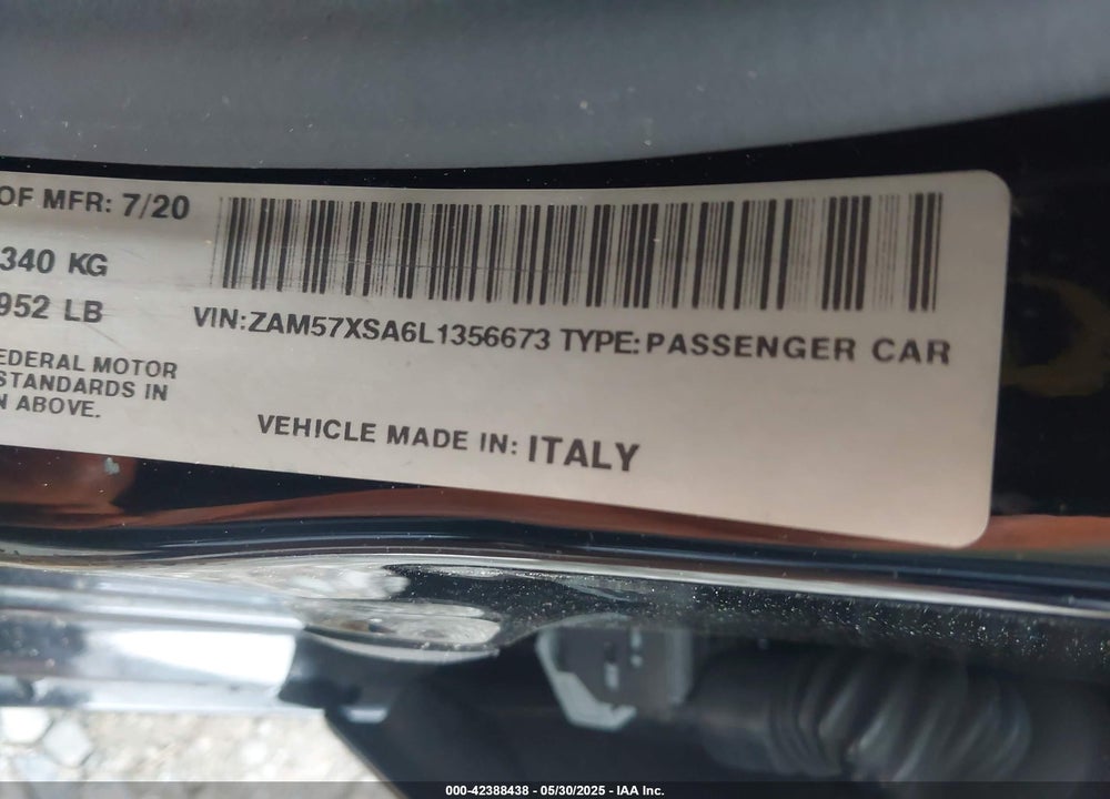 2020 MASERATI GHIBLI VIN: ZAM57XSA6L1356673
