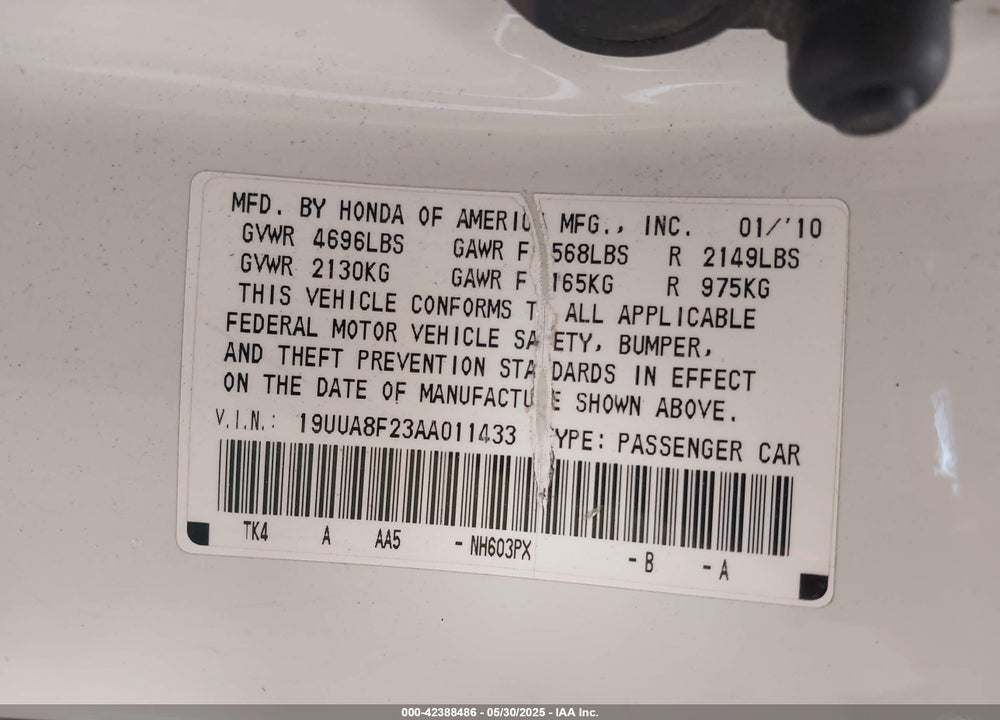2010 ACURA TL 3.5 VIN: 19UUA8F23AA011433