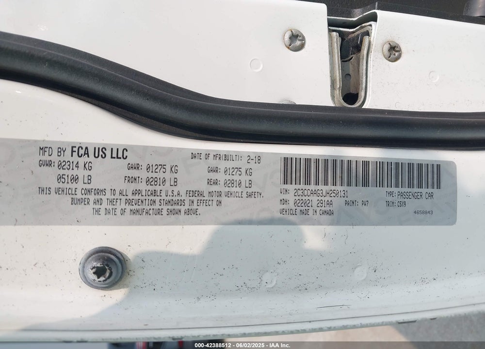 2018 CHRYSLER 300 VIN: 2C3CCAAG3JH250131