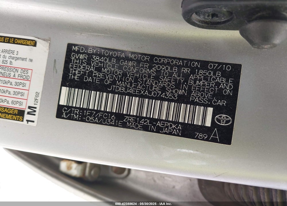 2010 TOYOTA COROLLA VIN: JTDBU4EEXAJ074353