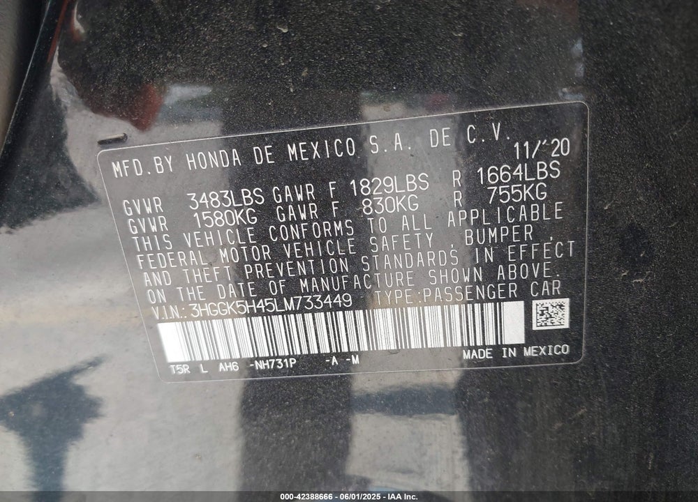 2020 HONDA FIT LX VIN: 3HGGK5H45LM733449