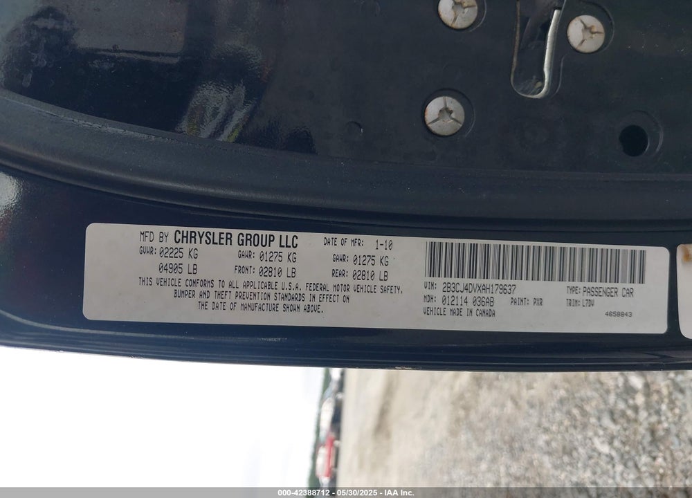 2010 DODGE CHALLENGER SE VIN: 2B3CJ4DVXAH179637