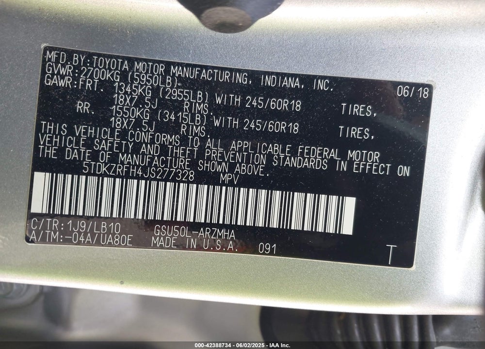 2018 TOYOTA HIGHLANDER VIN: 5TDKZRFH4JS277328