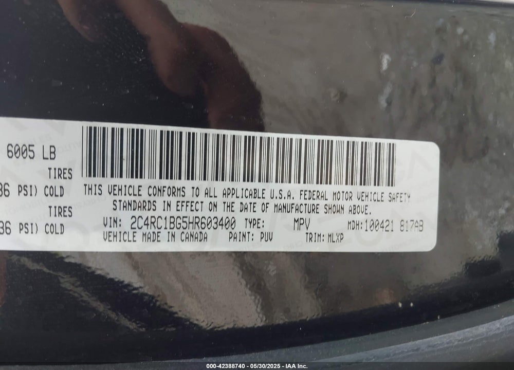 2017 CHRYSLER PACIFICA VIN: 2C4RC1BG5HR603400