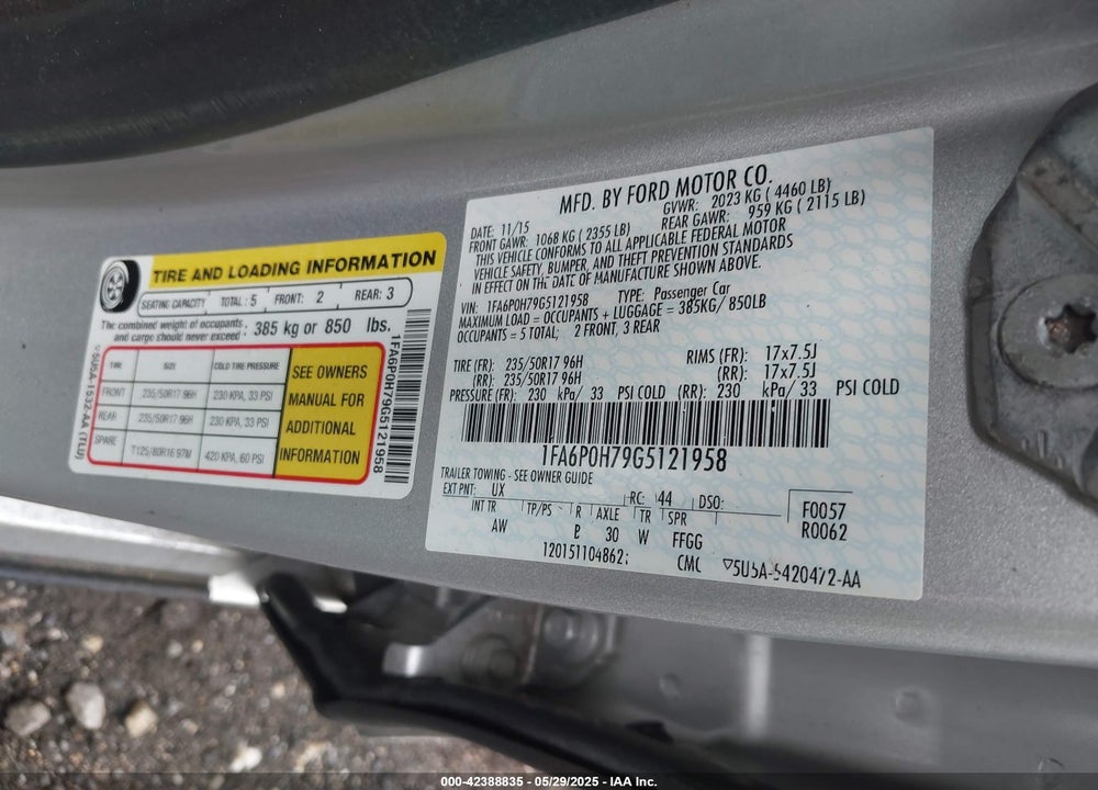 2016 FORD FUSION SE VIN: 1FA6P0H79G5121958