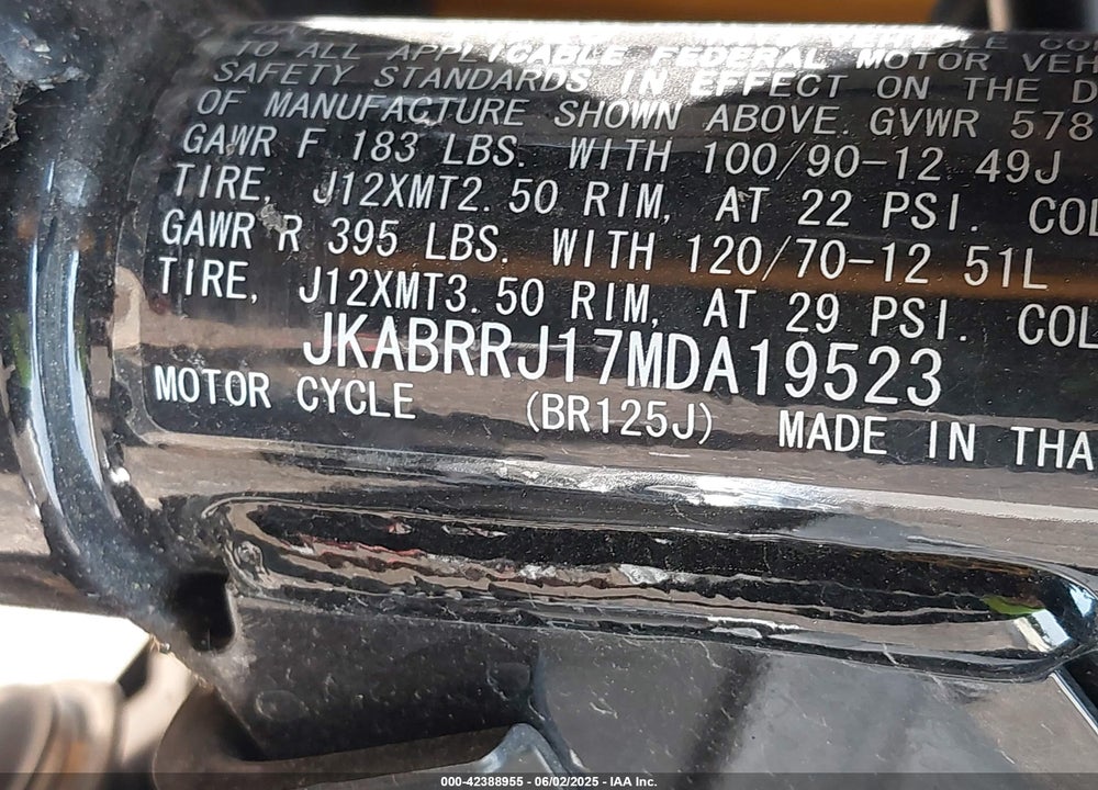 2021 KAWASAKI BR125 J VIN: JKABRRJ17MDA19523