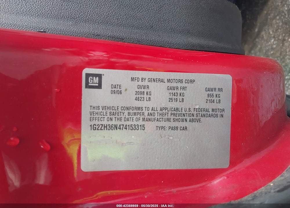 2007 PONTIAC G6 GT VIN: 1G2ZH36N474153315