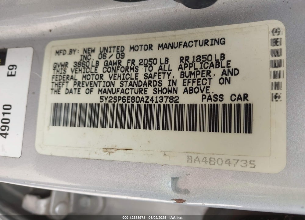 2010 PONTIAC VIBE VIN: 5Y2SP6E80AZ413782