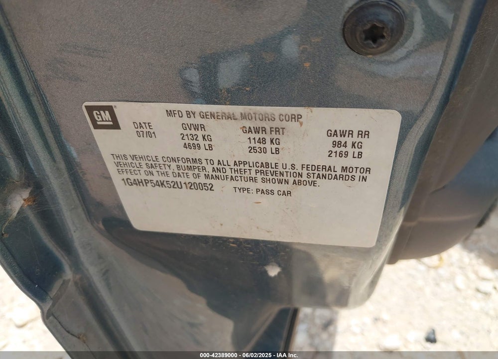2002 BUICK LESABRE CUSTOM VIN: 1G4HP54K52U120052