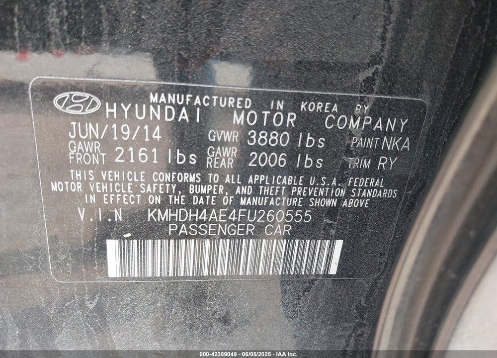 2015 HYUNDAI ELANTRA SE VIN: KMHDH4AE4FU260555