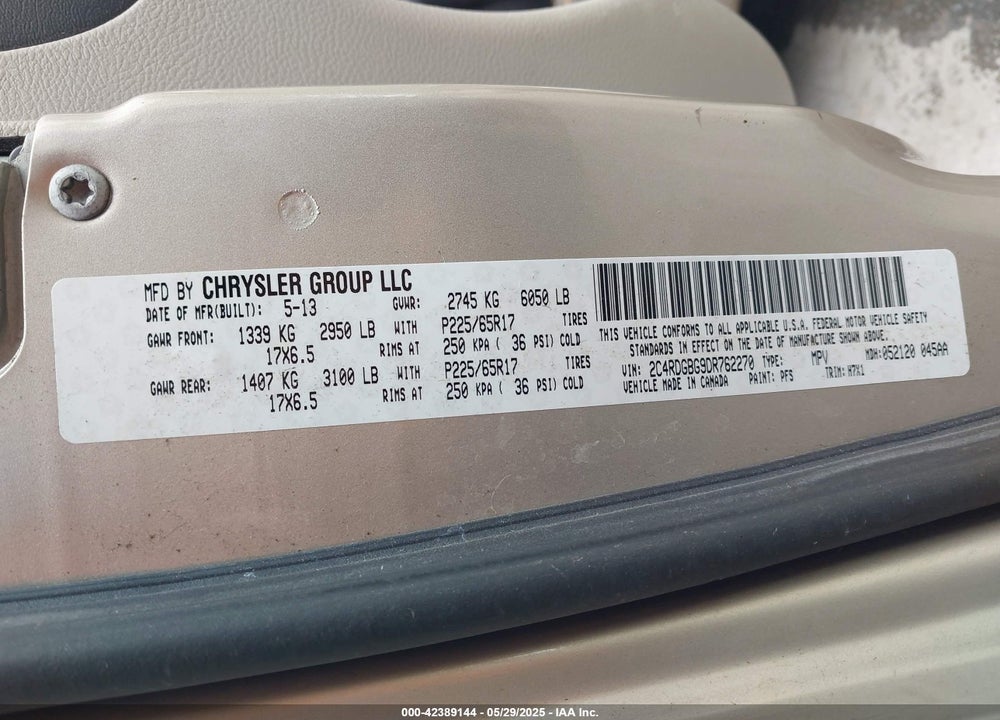 2013 DODGE GRAND CARAVAN SE VIN: 2C4RDGBG9DR762270