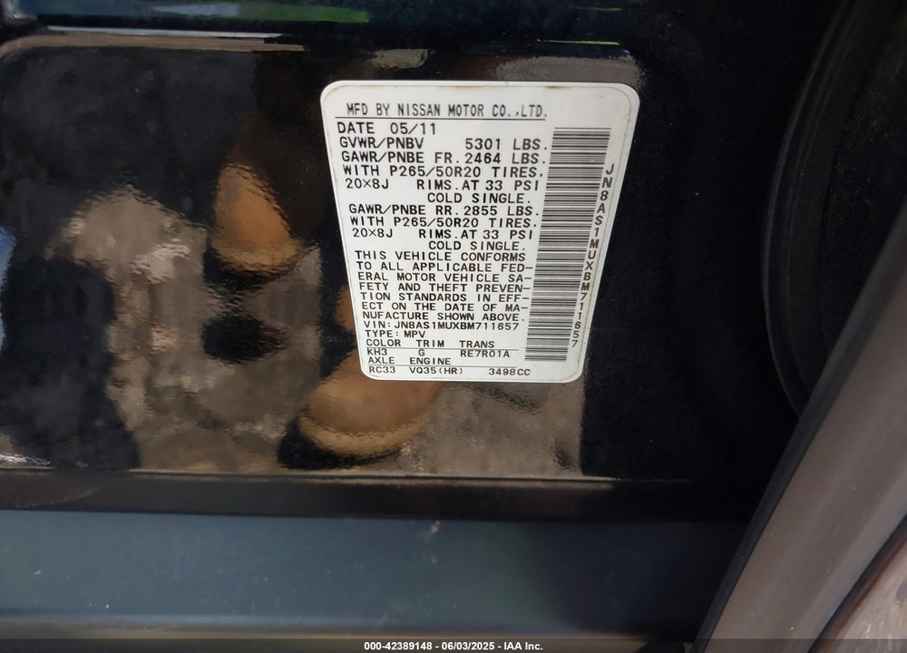 2011 INFINITI FX35 VIN: JN8AS1MUXBM711657
