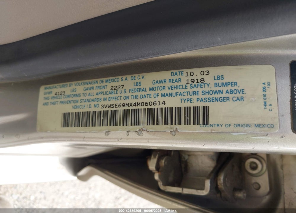2004 VOLKSWAGEN JETTA GLI 1.8T/GLS 1.8T VIN: 3VWSE69MX4M060614