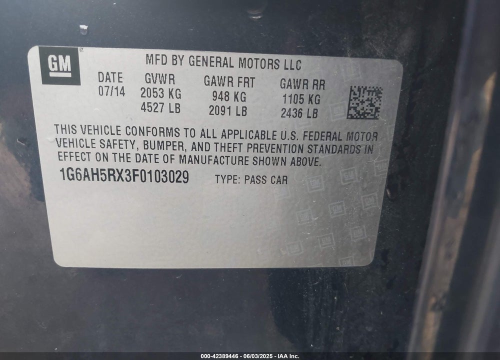 2015 CADILLAC ATS VIN: 1G6AH5RX3F0103029